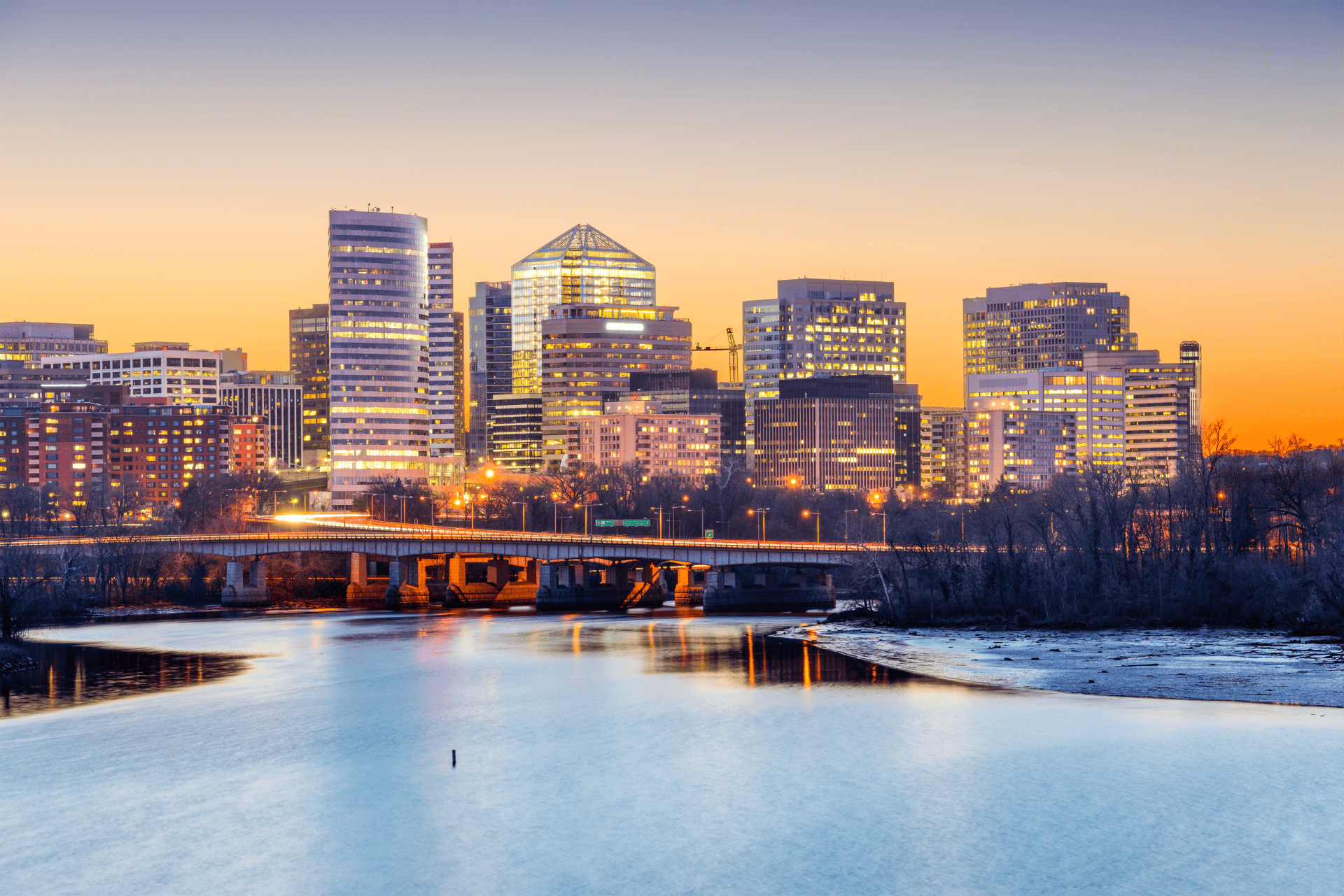 Wide shot of a city skyline